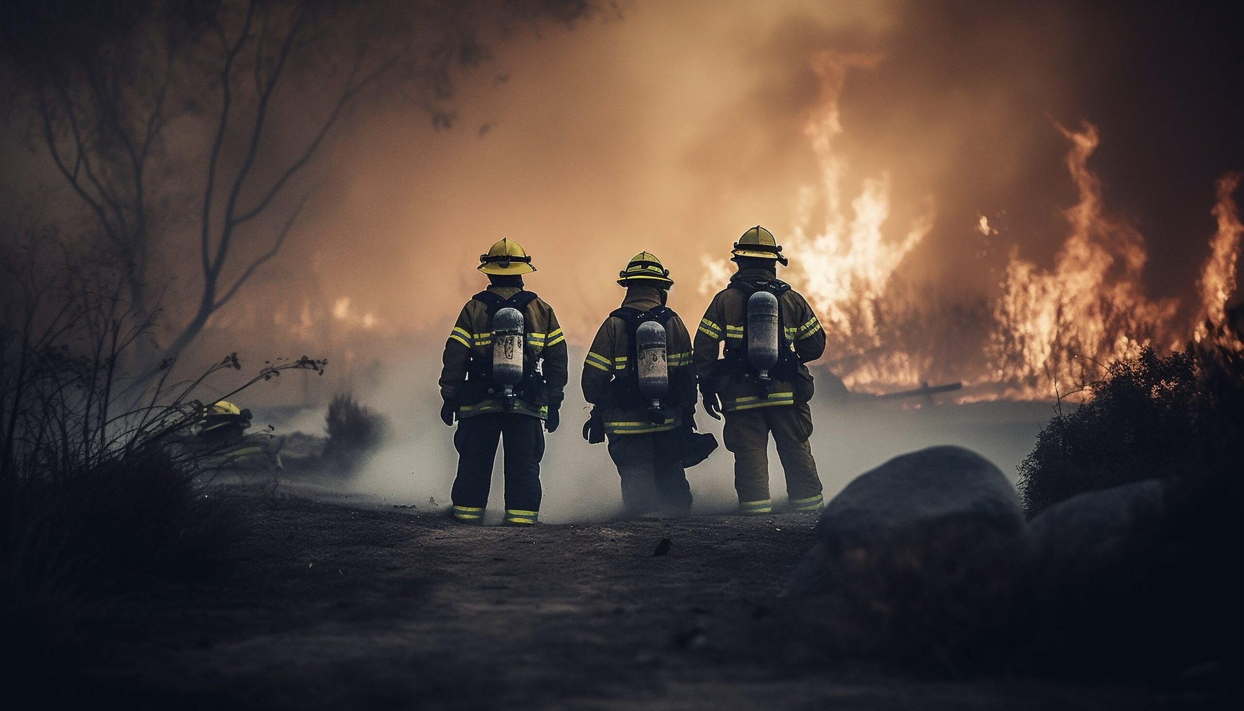 Fire fighters fighting wildfire